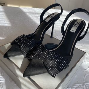 Zara Black Slingback with Studded Bow